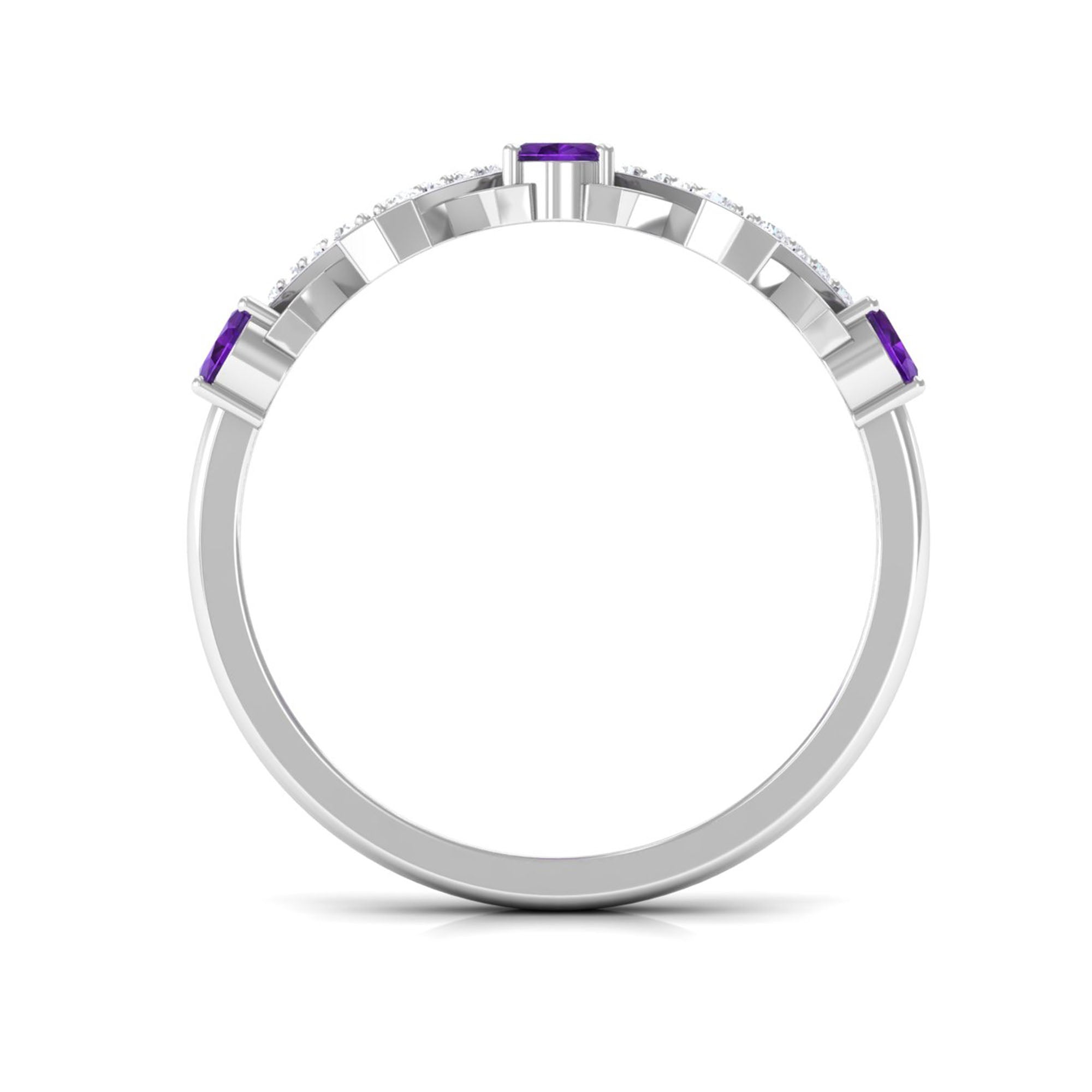 Rosec Jewels-Natural Oval Amethyst Half Eternity Ring with Diamond