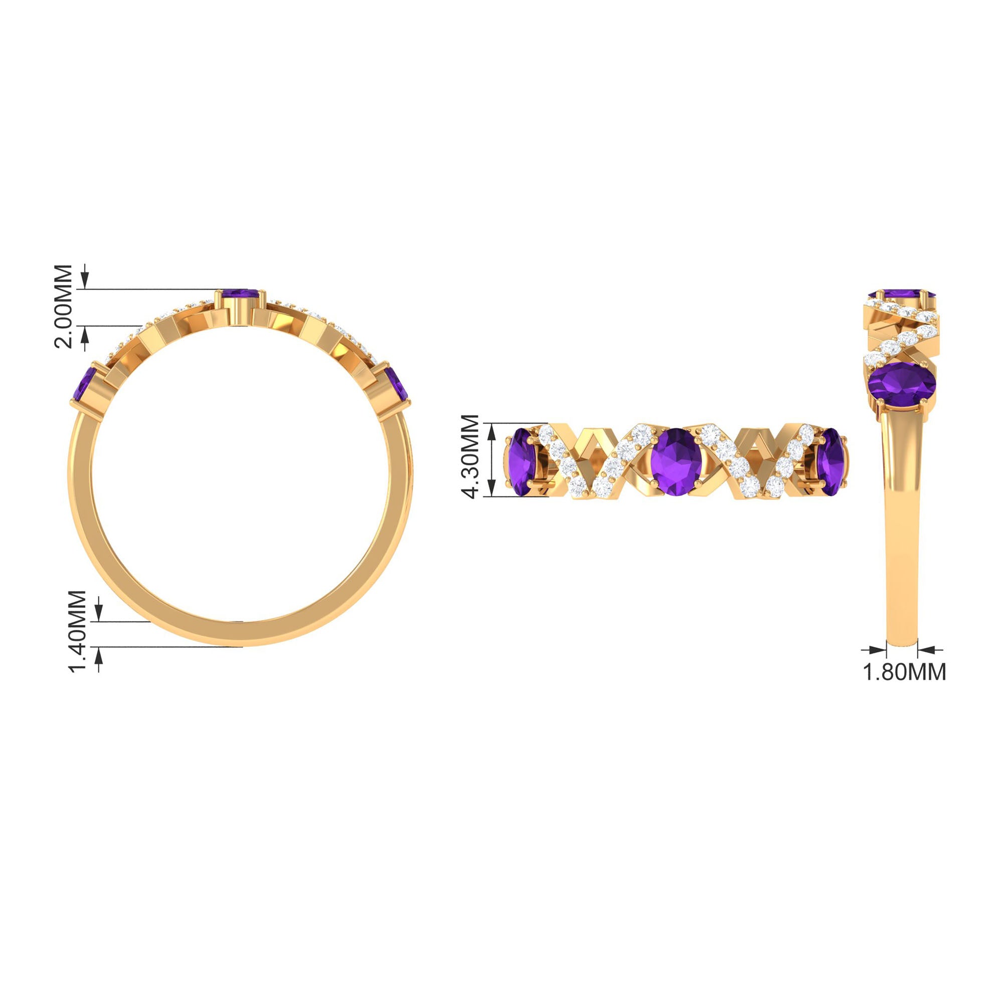 Rosec Jewels-Natural Oval Amethyst Half Eternity Ring with Diamond