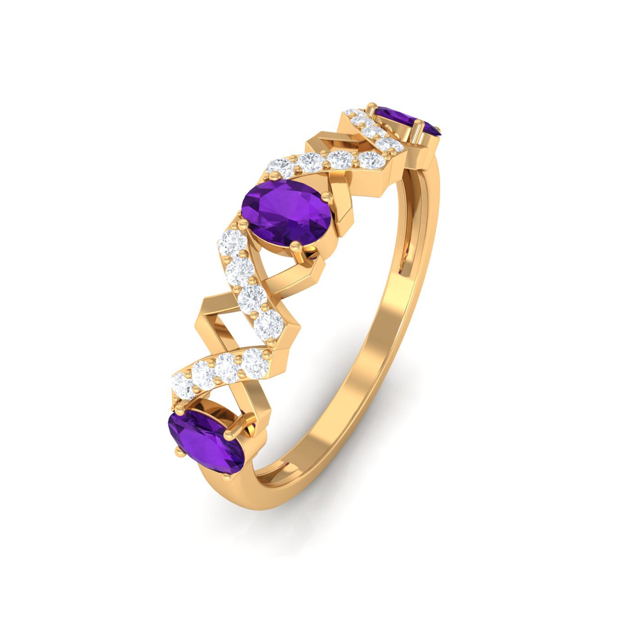 Rosec Jewels-Natural Oval Amethyst Half Eternity Ring with Diamond