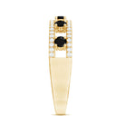 Round Cut Black Onyx and Diamond Half Eternity Band Ring AAA - Rosec Jewels