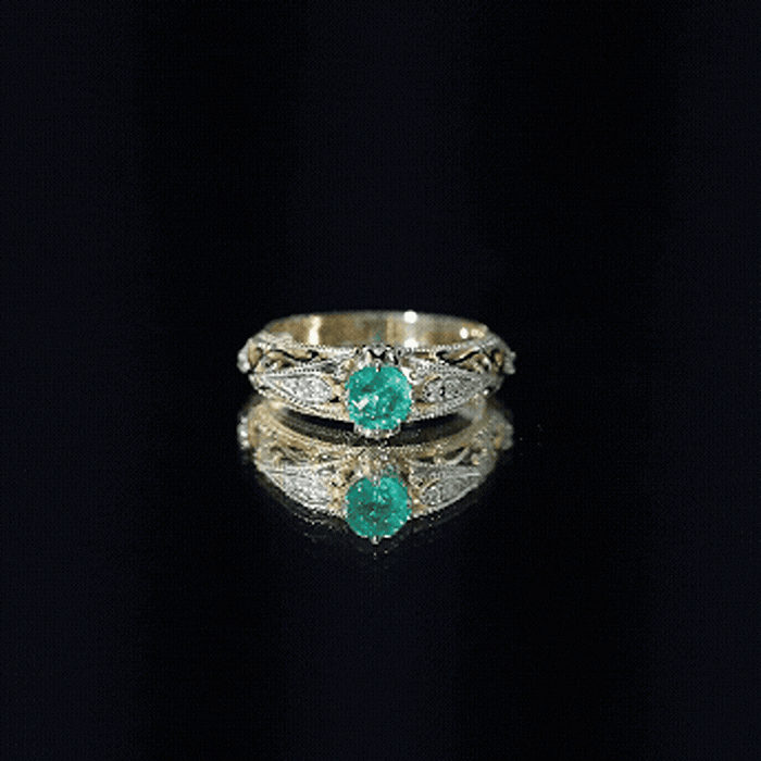 Rosec Jewels-Natural Emerald Diamond Antique Looking Engagement Ring