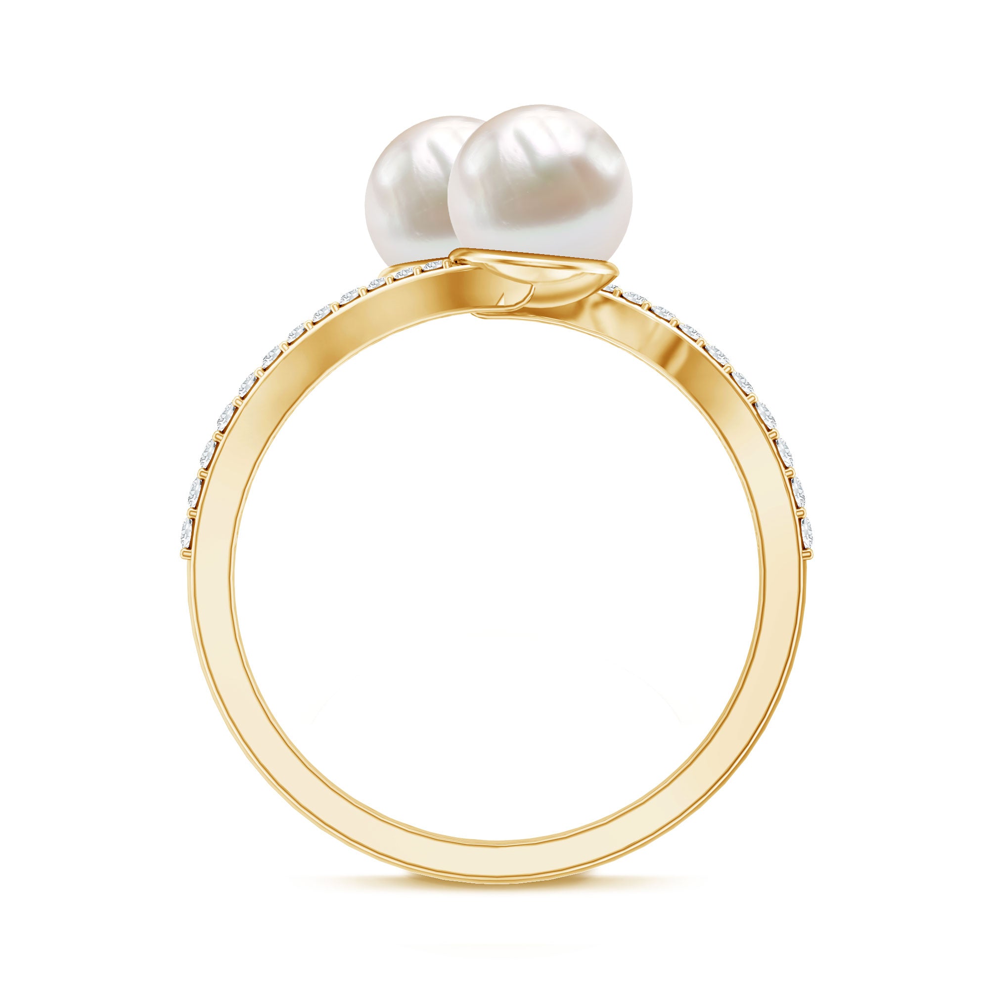 Rosec Jewels-Natural Freshwater Pearl 2 Stone Engagement Ring with Diamond