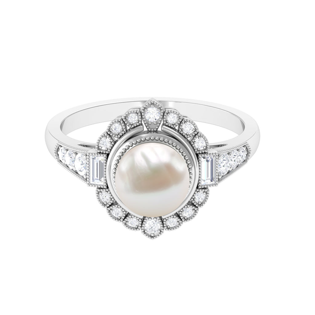 Rosec Jewels - Freshwater Pearl and Diamond Cocktail Halo Ring