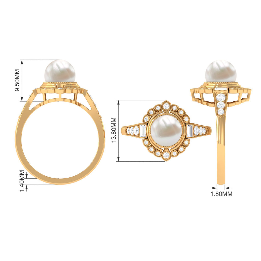 Rosec Jewels - Freshwater Pearl and Diamond Cocktail Halo Ring