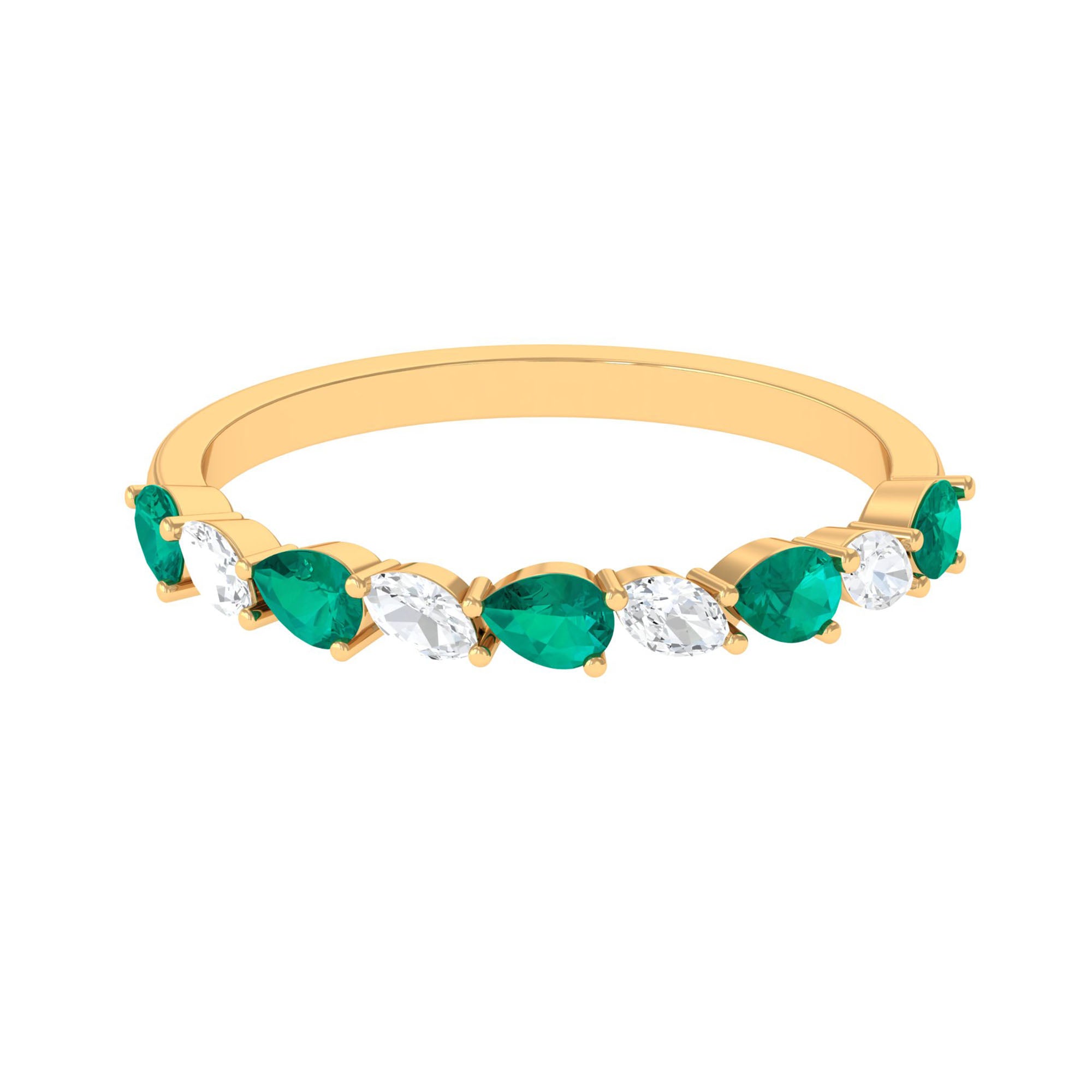 Rosec Jewels-Natural Pear Shape Emerald Half Eternity Ring in East West Style