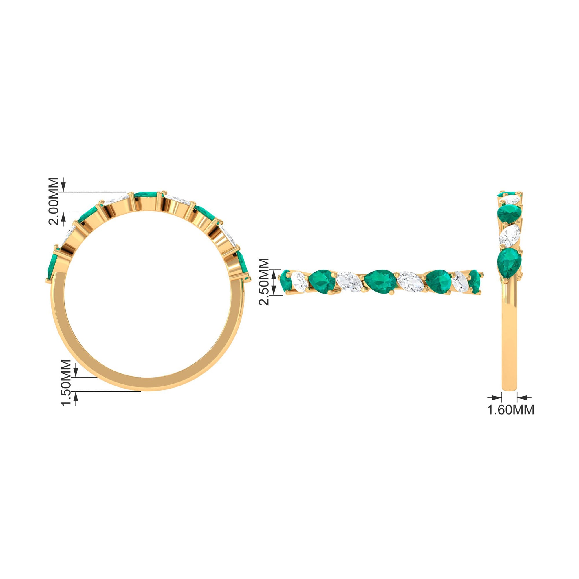 Rosec Jewels-Natural Pear Shape Emerald Half Eternity Ring in East West Style