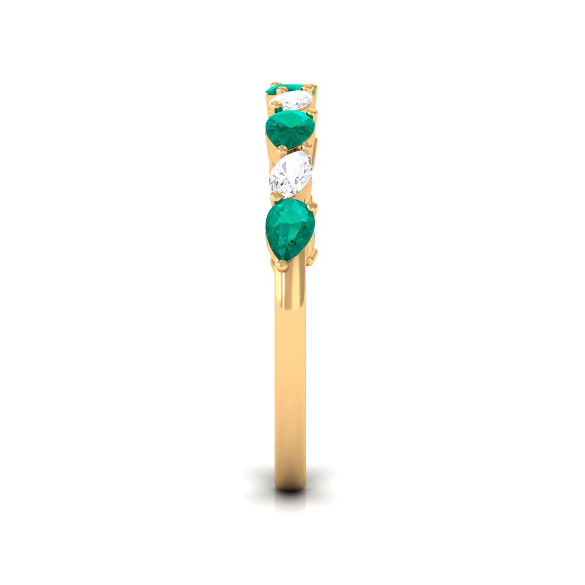 Rosec Jewels-Natural Pear Shape Emerald Half Eternity Ring in East West Style