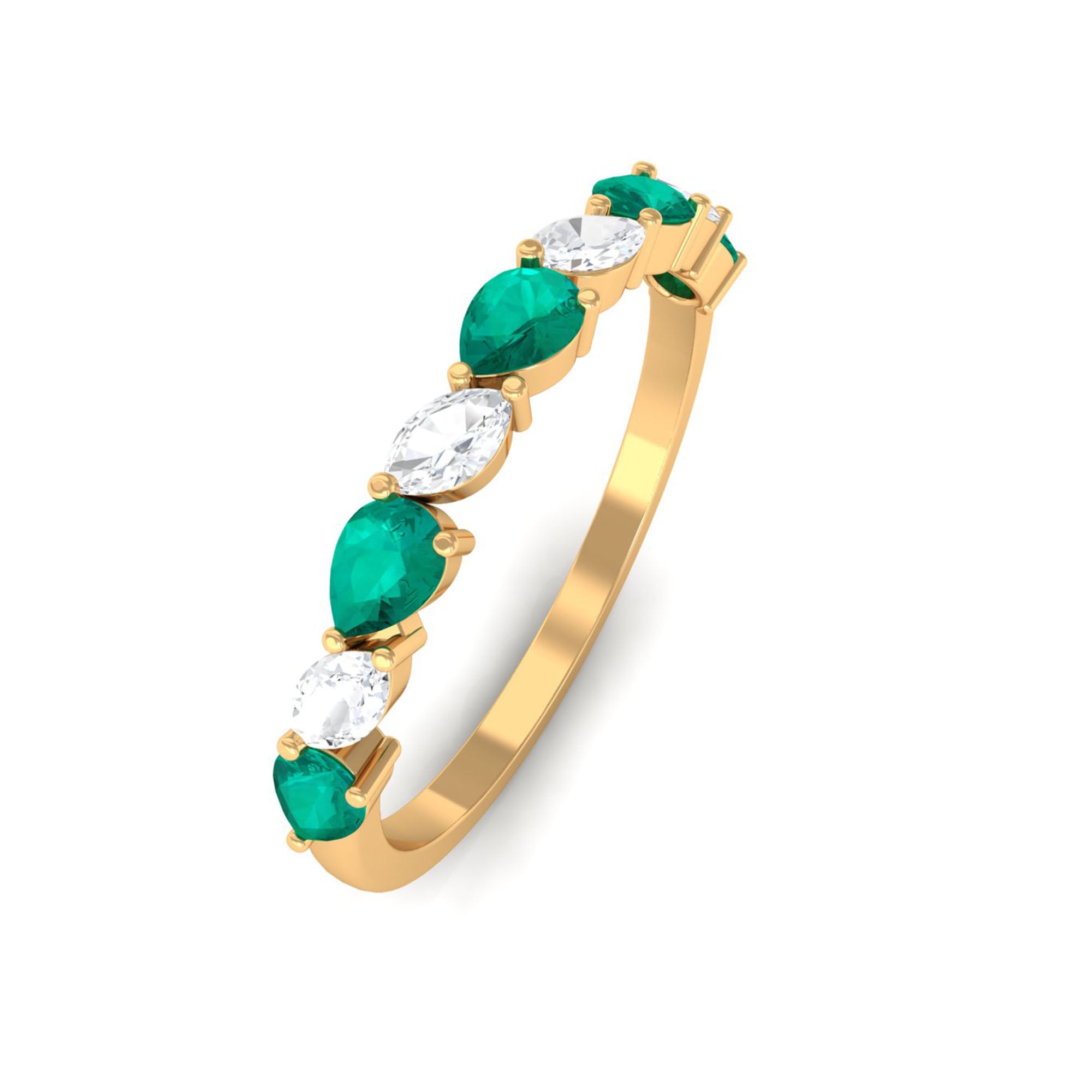 Rosec Jewels-Natural Pear Shape Emerald Half Eternity Ring in East West Style
