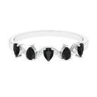 Rosec Jewels-Pear Black Onyx Half Eternity Band Ring with Diamond
