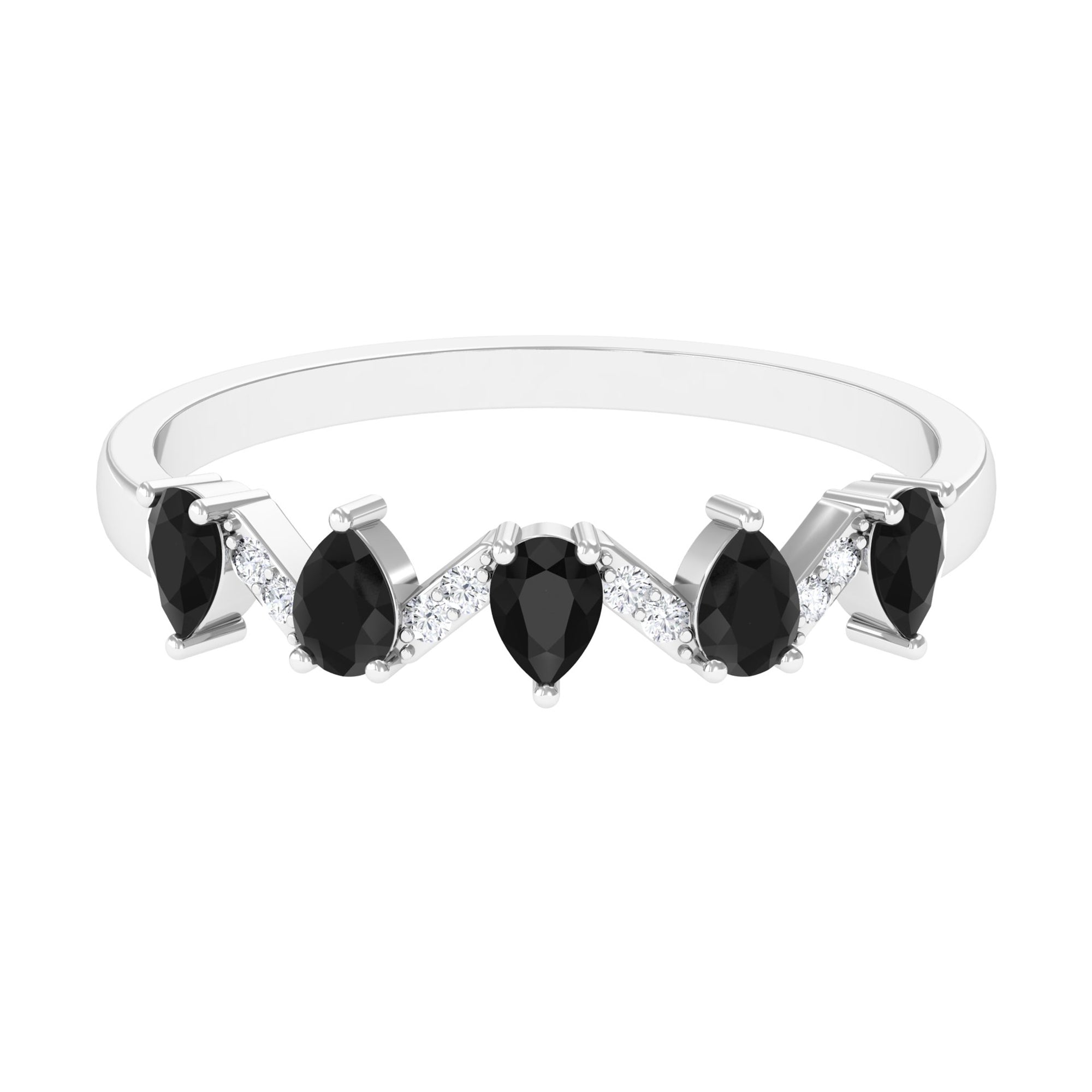 Rosec Jewels-Pear Black Onyx Half Eternity Band Ring with Diamond