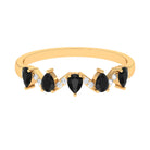 Rosec Jewels-Pear Black Onyx Half Eternity Band Ring with Diamond