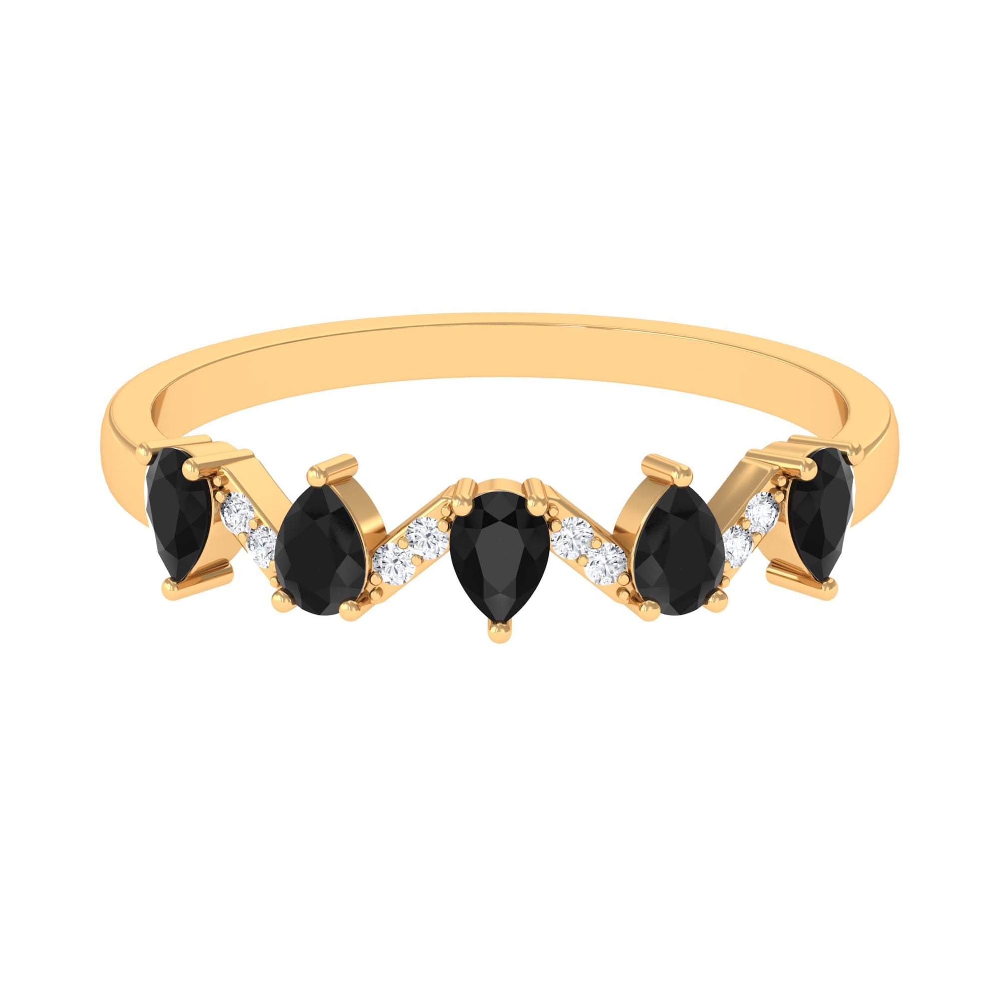 Rosec Jewels-Pear Black Onyx Half Eternity Band Ring with Diamond