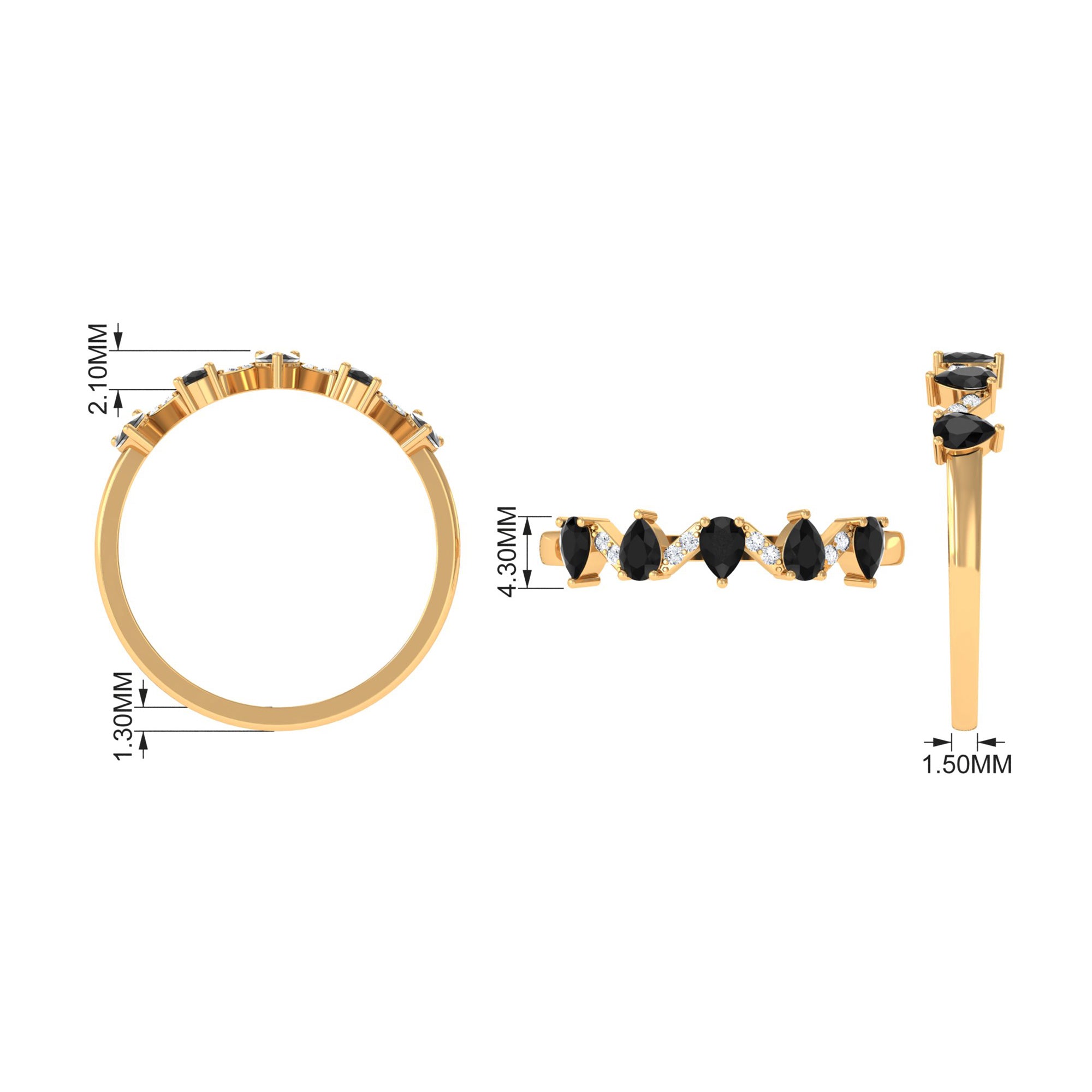 Rosec Jewels-Pear Black Onyx Half Eternity Band Ring with Diamond
