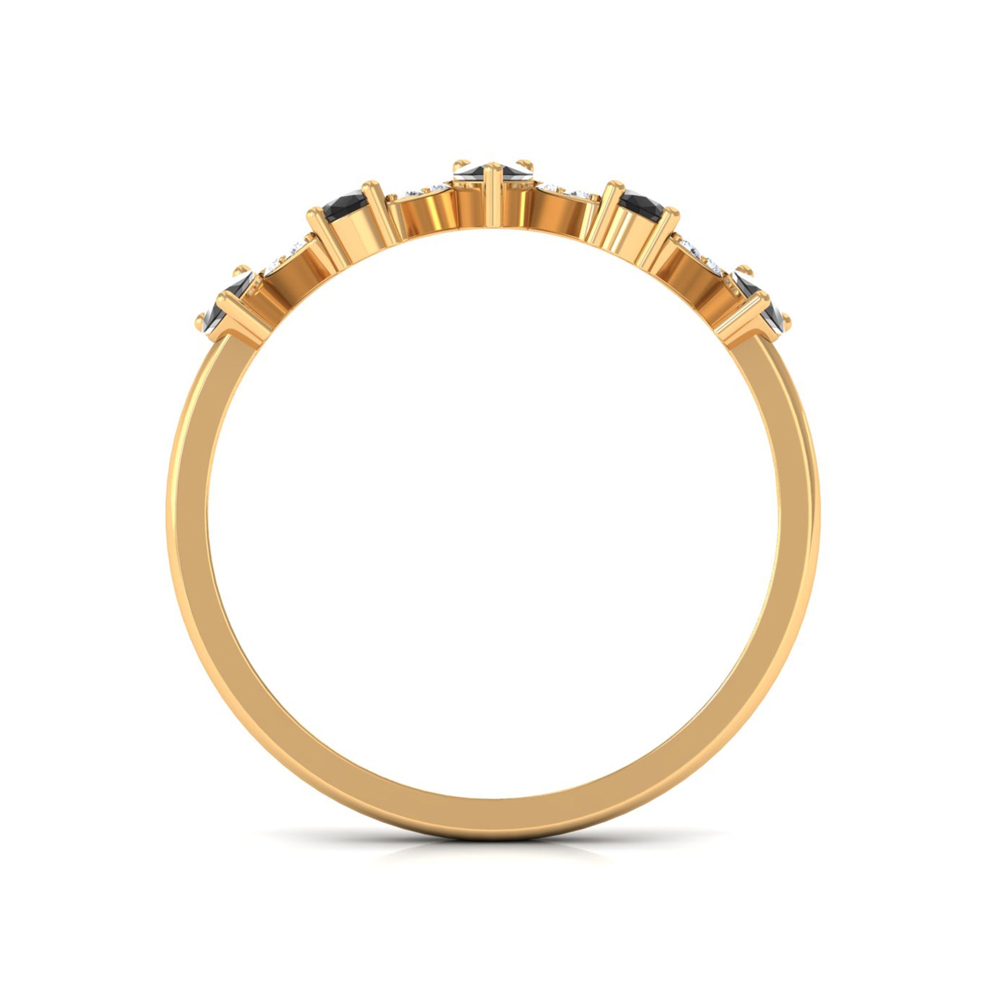 Rosec Jewels-Pear Black Onyx Half Eternity Band Ring with Diamond