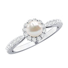 Rosec Jewels-Cultured Freshwater Pearl 2 Carat Engagement Ring with Diamond Halo