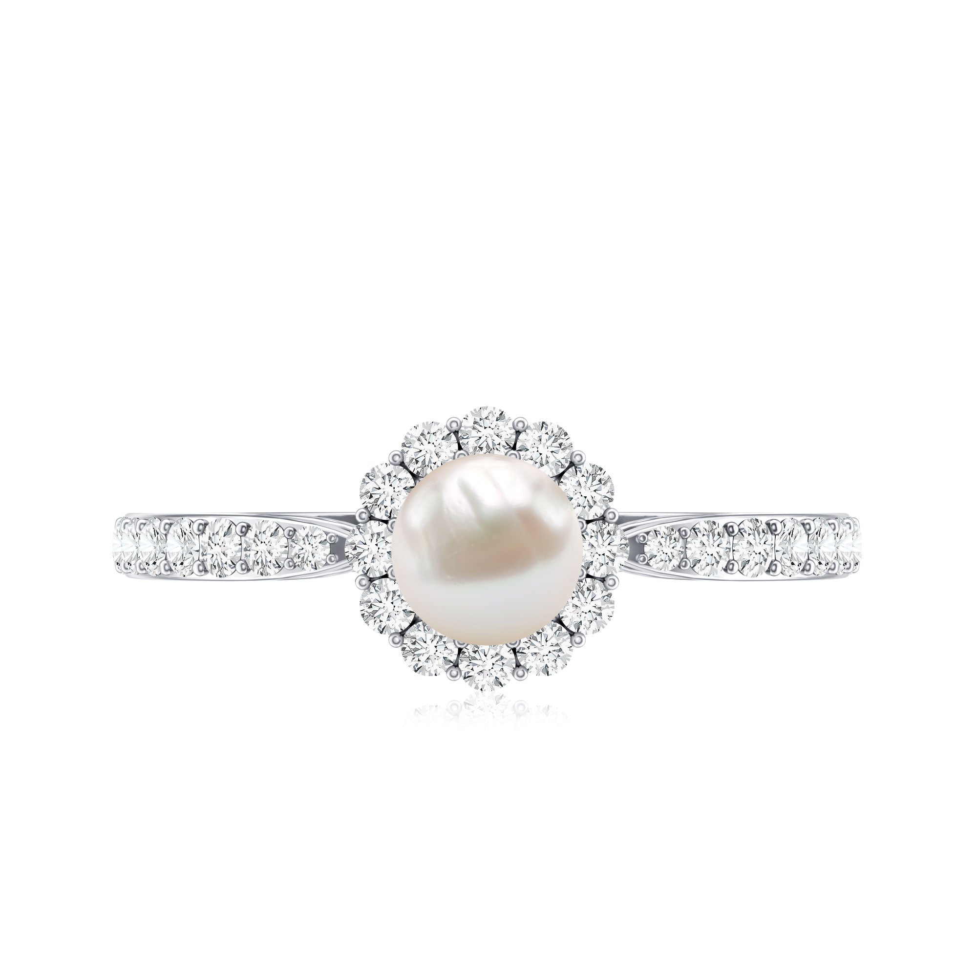 Rosec Jewels-Cultured Freshwater Pearl 2 Carat Engagement Ring with Diamond Halo