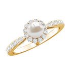 Rosec Jewels-Cultured Freshwater Pearl 2 Carat Engagement Ring with Diamond Halo