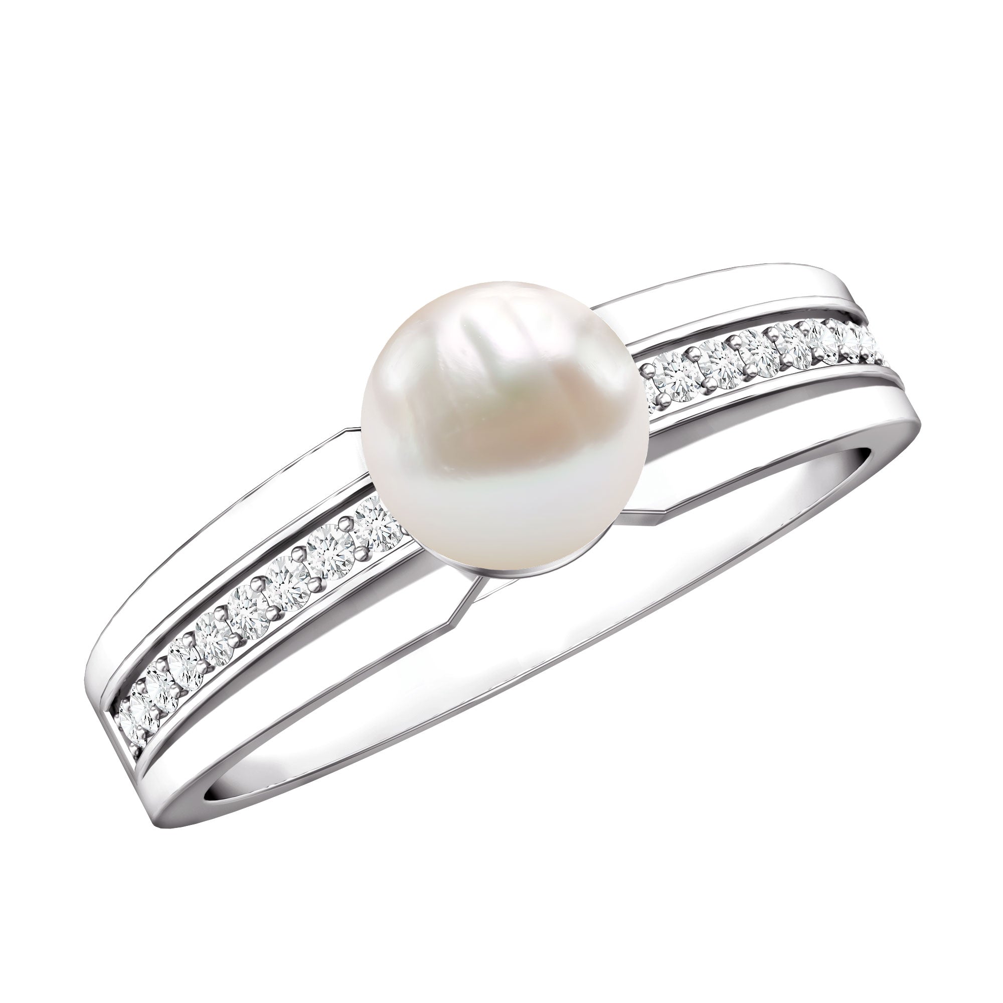 2 Carat Freshwater Pearl Engagement Ring with Diamond for Women AAA - Rosec Jewels
