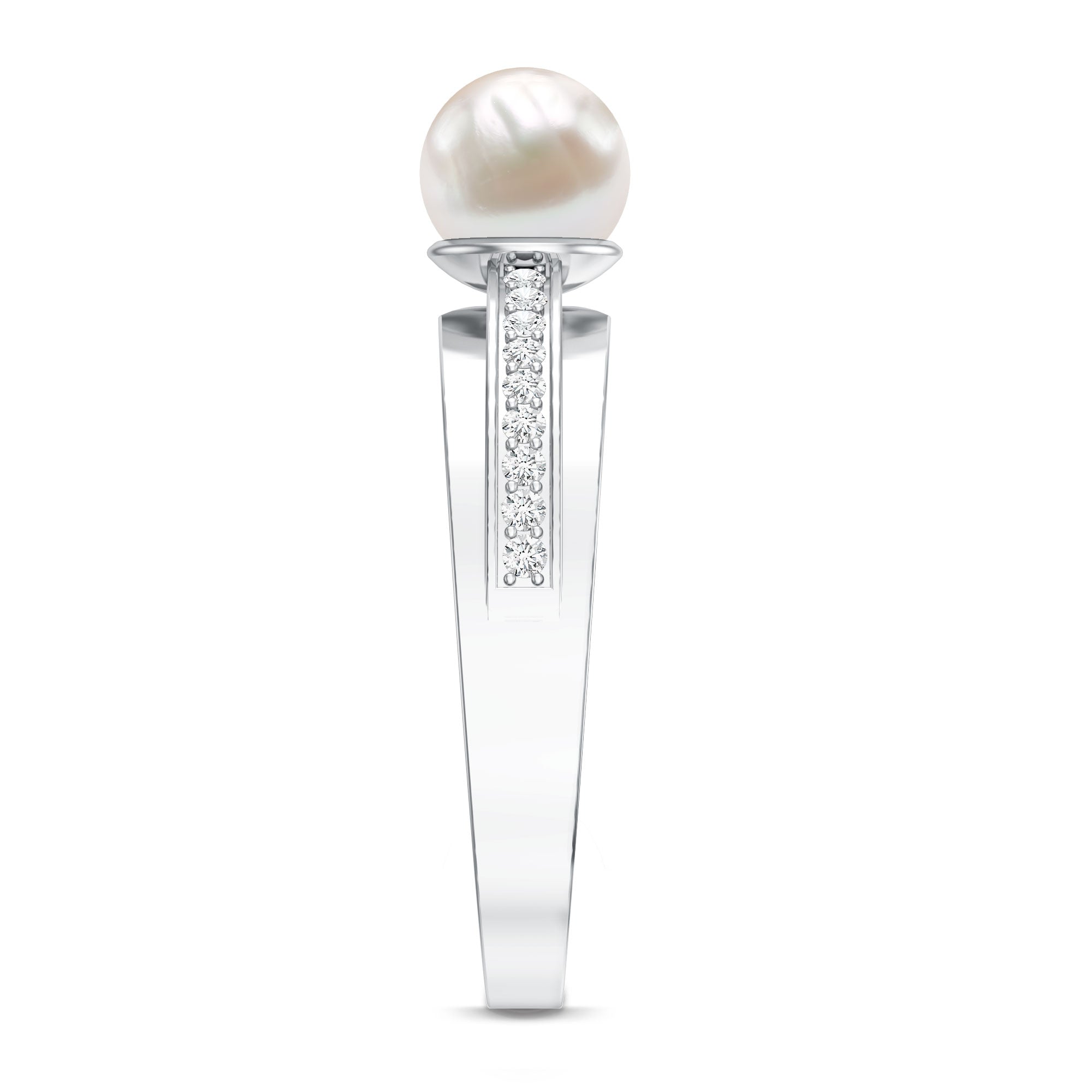 2 Carat Freshwater Pearl Engagement Ring with Diamond for Women AAA - Rosec Jewels