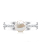 2 Carat Freshwater Pearl Engagement Ring with Diamond for Women AAA - Rosec Jewels