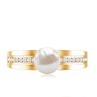 2 Carat Freshwater Pearl Engagement Ring with Diamond for Women AAA - Rosec Jewels