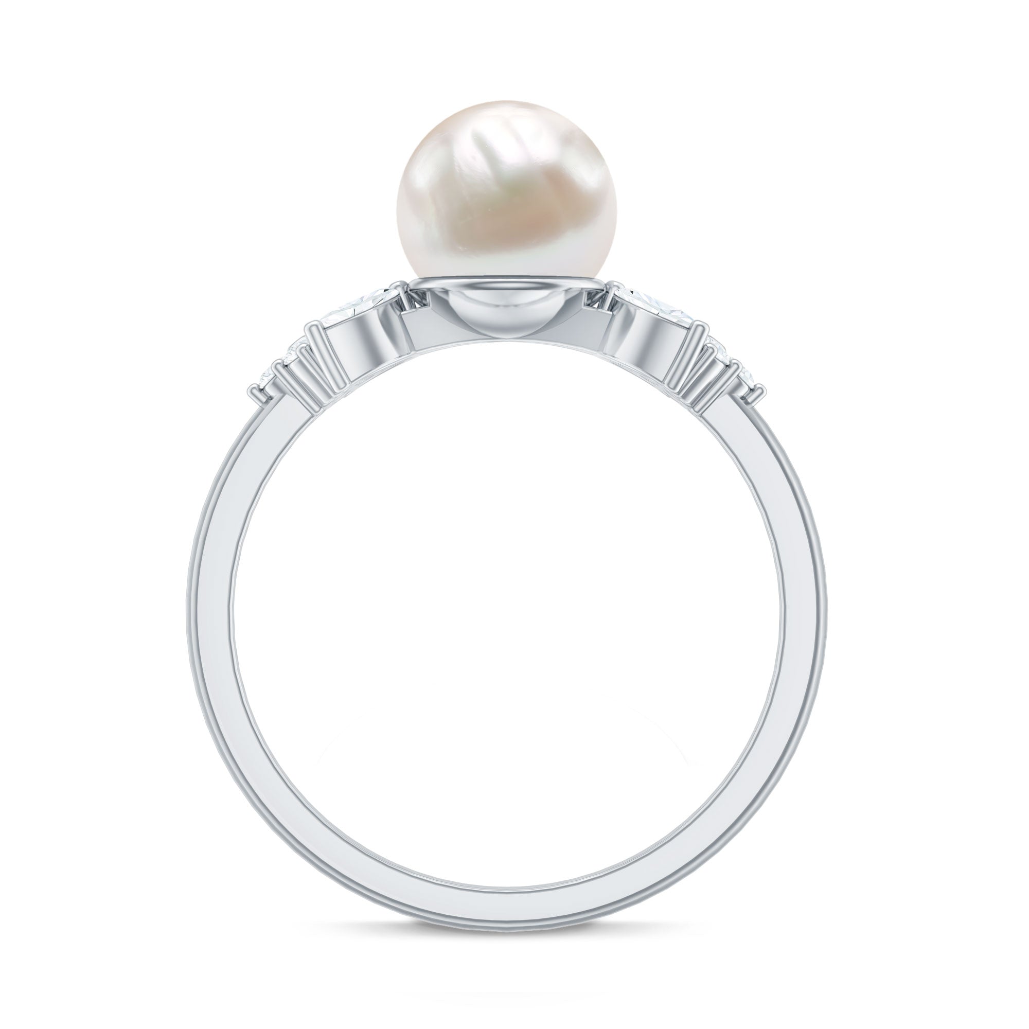 Rosec Jewels-Nature Inspired 3 Carat Freshwater Pearl Engagement Ring with Diamond