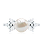 Rosec Jewels-Nature Inspired 3 Carat Freshwater Pearl Engagement Ring with Diamond