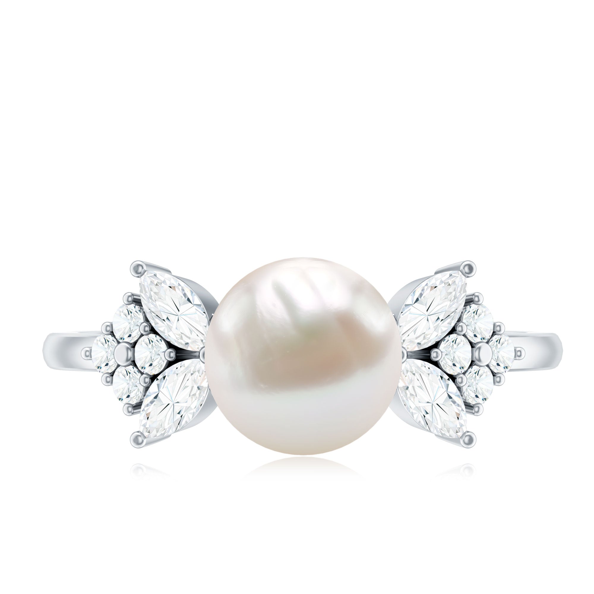 Rosec Jewels-Nature Inspired 3 Carat Freshwater Pearl Engagement Ring with Diamond