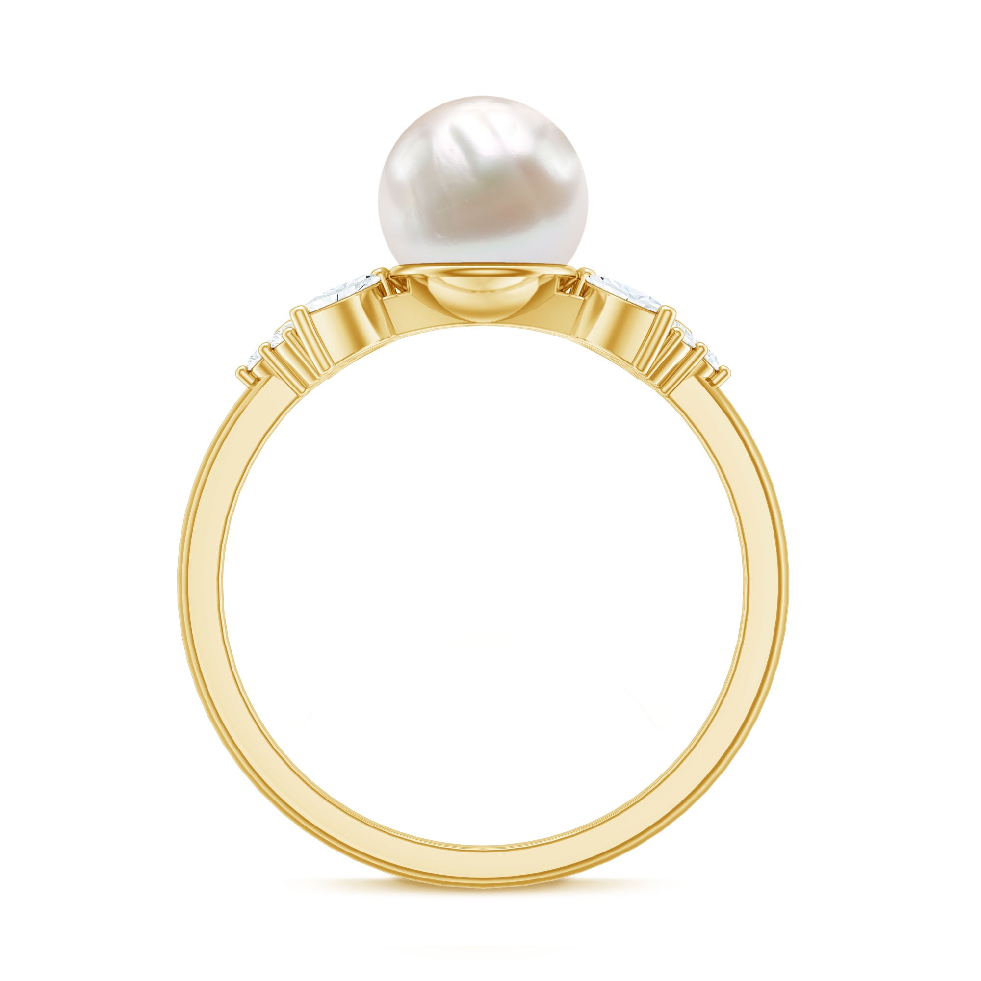 Rosec Jewels-Nature Inspired 3 Carat Freshwater Pearl Engagement Ring with Diamond