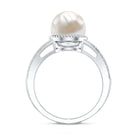 8 Carat Freshwater Pearl Solitaire Engagement Ring in Split Shank AAA - Rosec Jewels