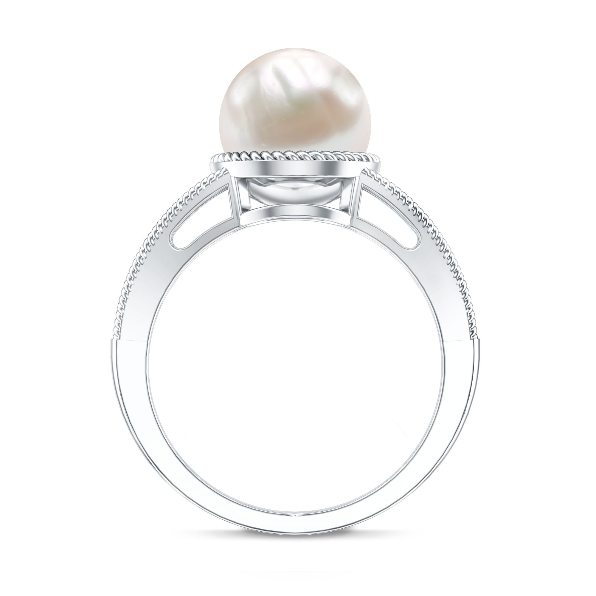 8 Carat Freshwater Pearl Solitaire Engagement Ring in Split Shank AAA - Rosec Jewels