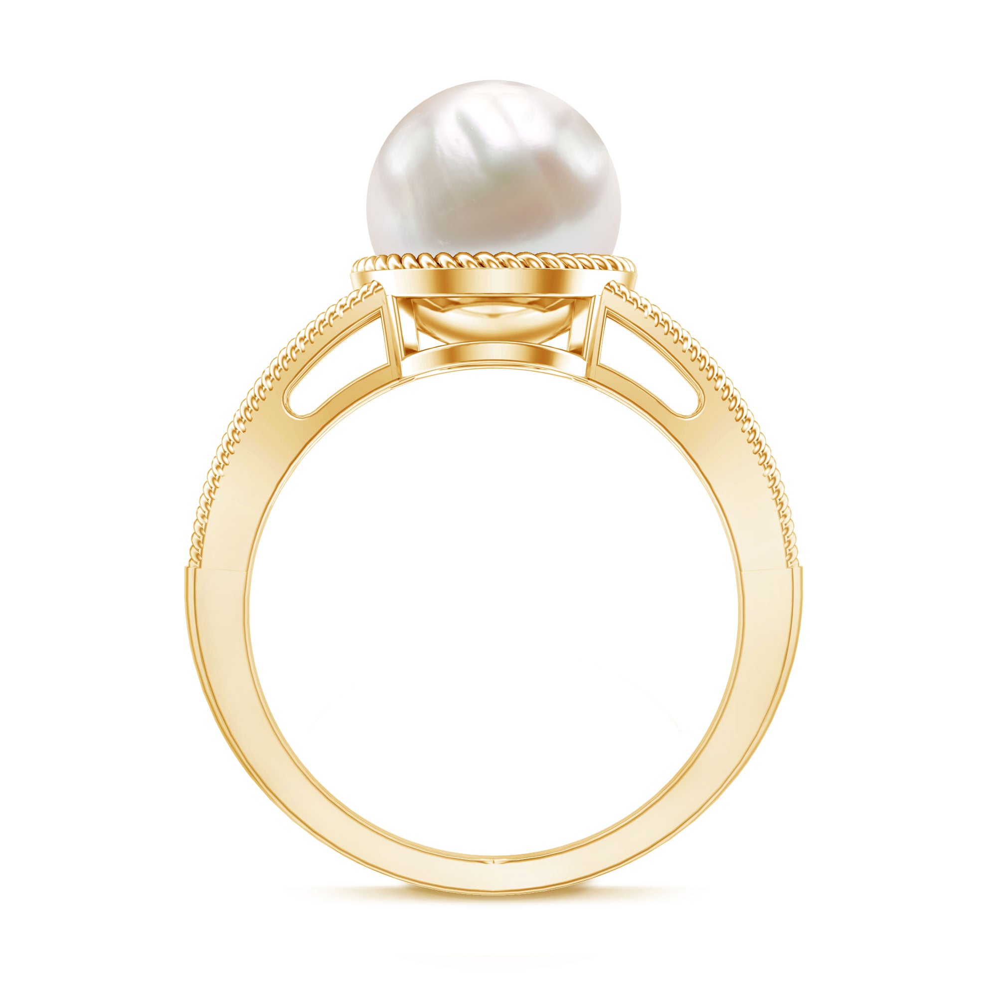 8 Carat Freshwater Pearl Solitaire Engagement Ring in Split Shank AAA - Rosec Jewels