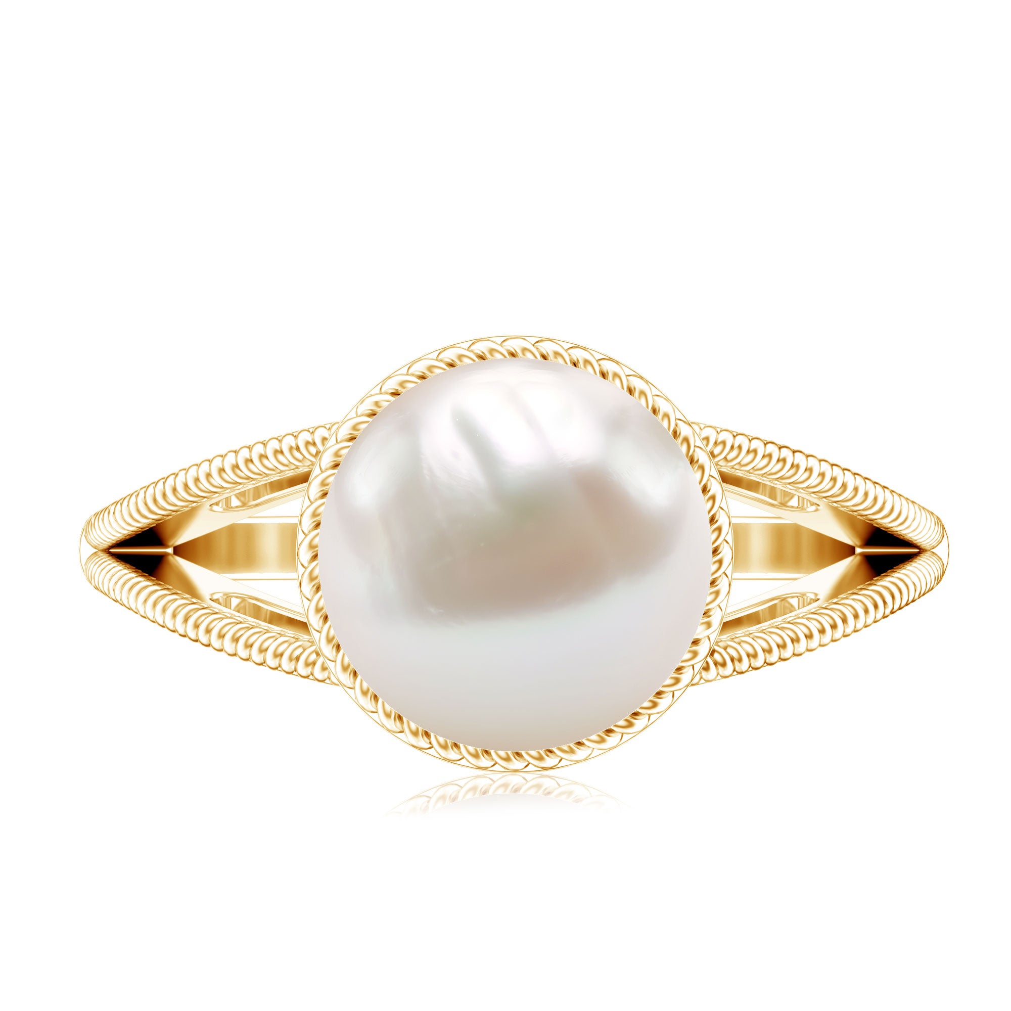 8 Carat Freshwater Pearl Solitaire Engagement Ring in Split Shank AAA - Rosec Jewels