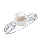 Cultured 3 Carat Freshwater Pearl Engagement Ring with Diamond AAA - Rosec Jewels