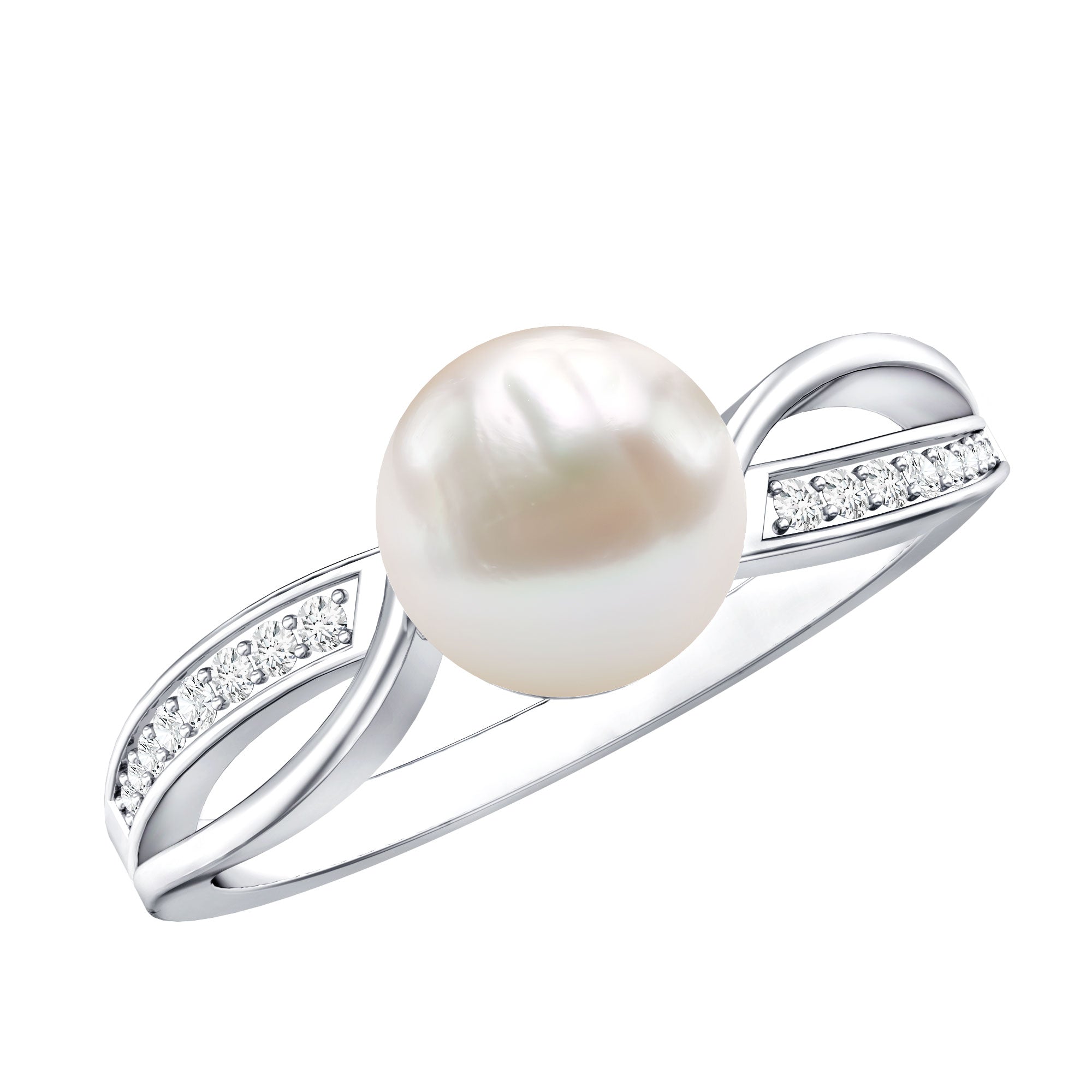 Cultured 3 Carat Freshwater Pearl Engagement Ring with Diamond AAA - Rosec Jewels