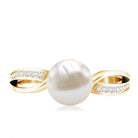 Cultured 3 Carat Freshwater Pearl Engagement Ring with Diamond AAA - Rosec Jewels