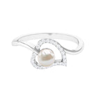 2.25 CT Freshwater Pearl and Diamond Heart Bypass Engagement Ring Freshwater Pearl - ( AAA ) - Quality - Rosec Jewels