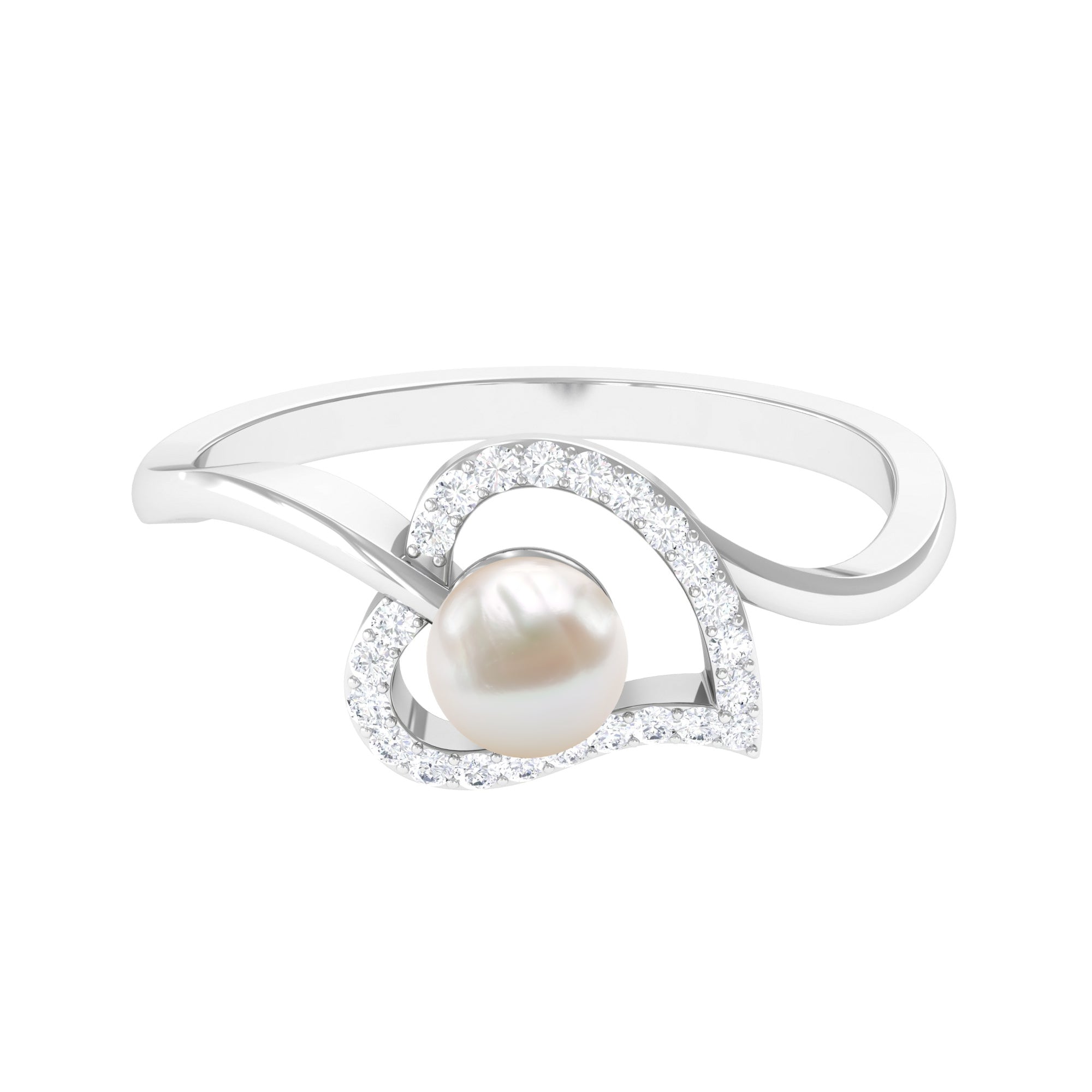 2.25 CT Freshwater Pearl and Diamond Heart Bypass Engagement Ring Freshwater Pearl - ( AAA ) - Quality - Rosec Jewels