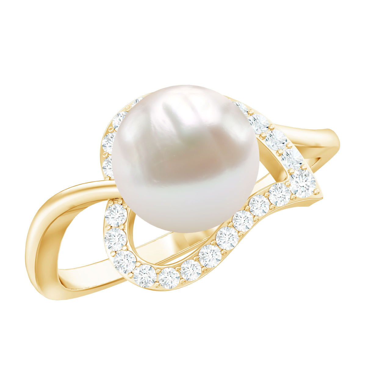 Cultured Freshwater Pearl Promise Ring with Diamond Leaf – Rosec Jewels