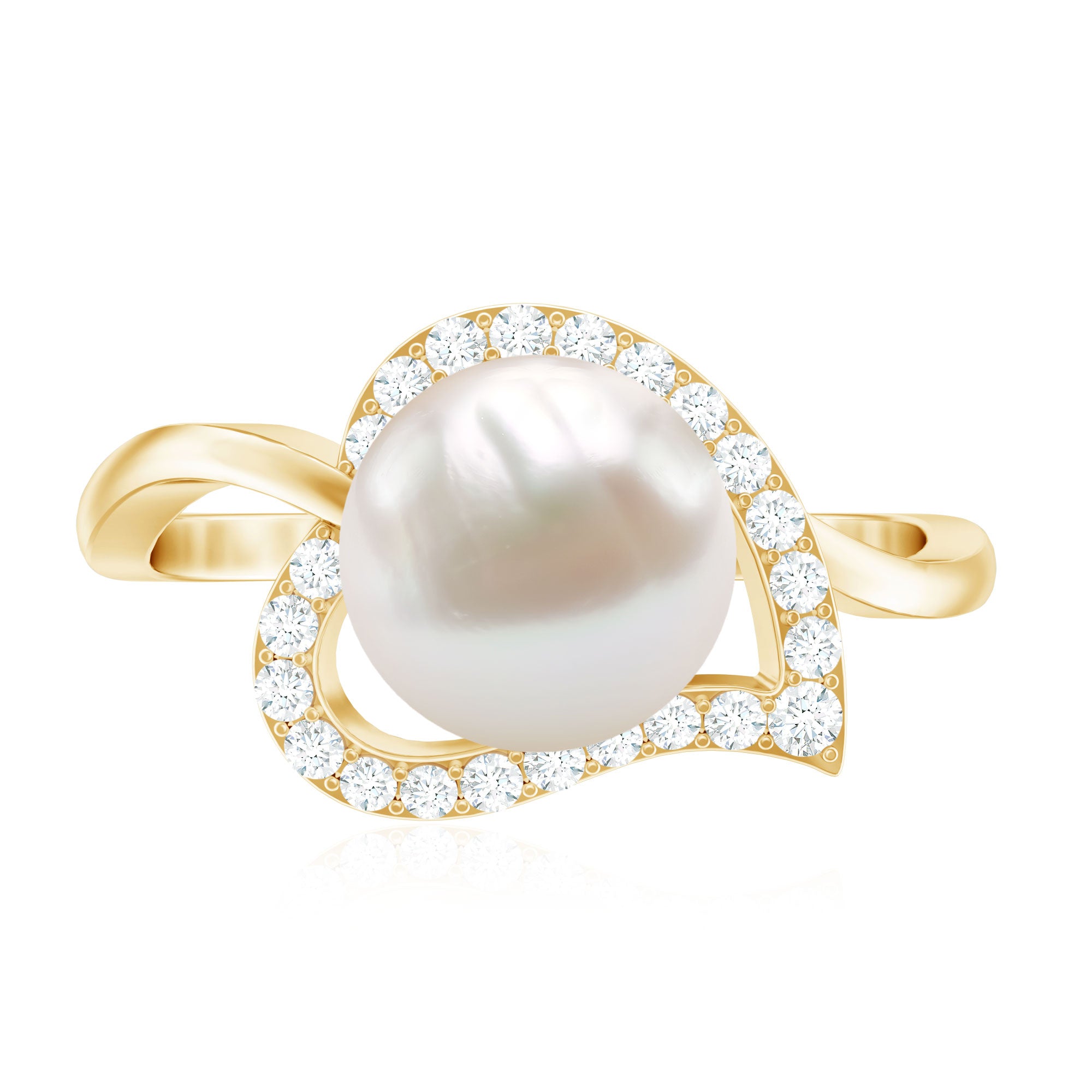 Rosec Jewels-Cultured Freshwater Pearl Promise Ring with Diamond Leaf
