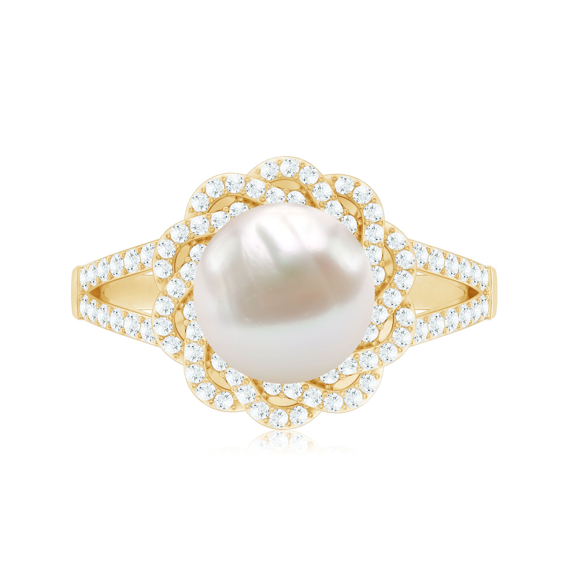 Rosec Jewels-Split Shank Freshwater Pearl and Diamond Braided Statement Ring
