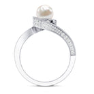 2 Carat Freshwater Pearl Bypass Engagement Ring with Diamond AAA - Rosec Jewels