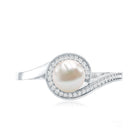2 Carat Freshwater Pearl Bypass Engagement Ring with Diamond AAA - Rosec Jewels