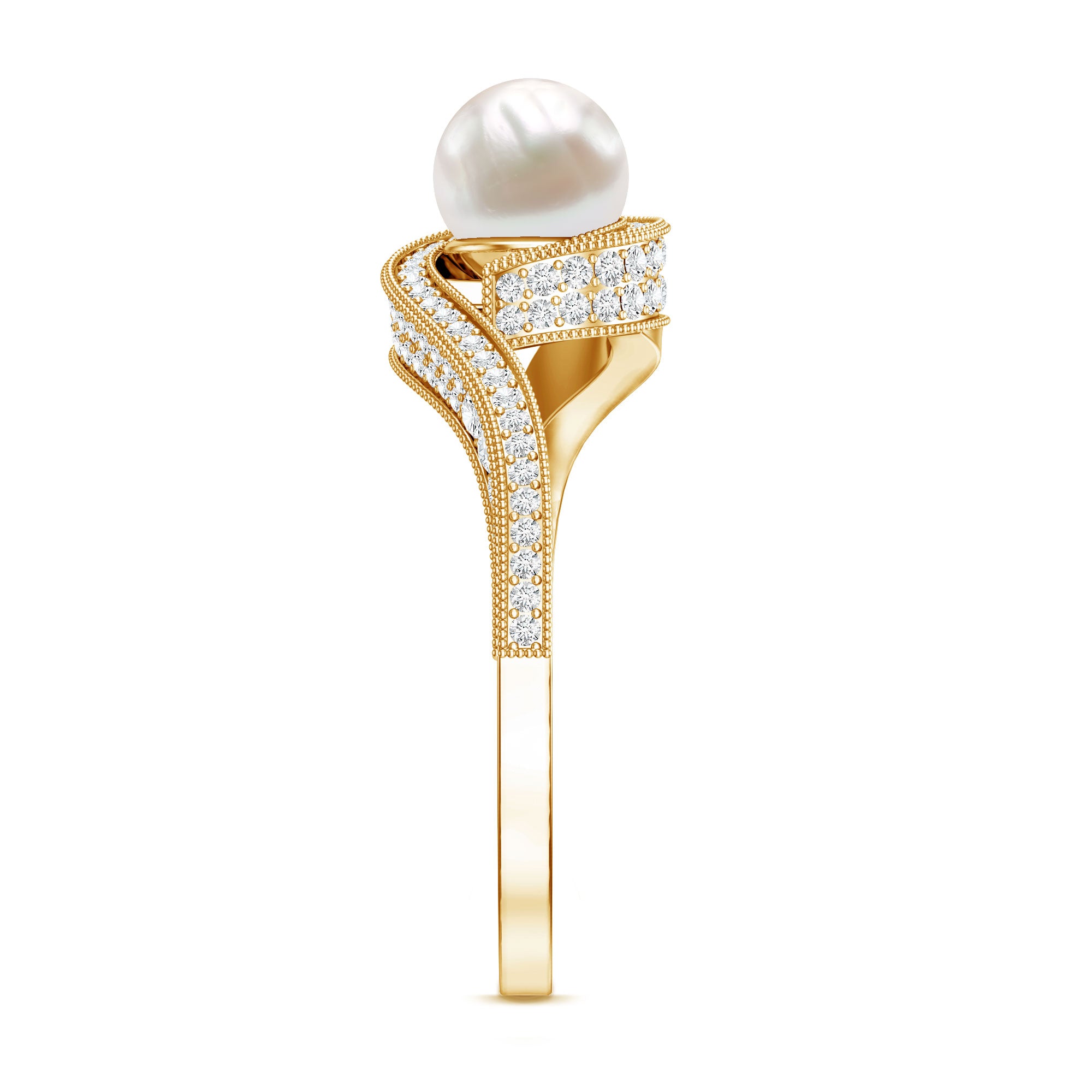 2 Carat Freshwater Pearl Bypass Engagement Ring with Diamond AAA - Rosec Jewels