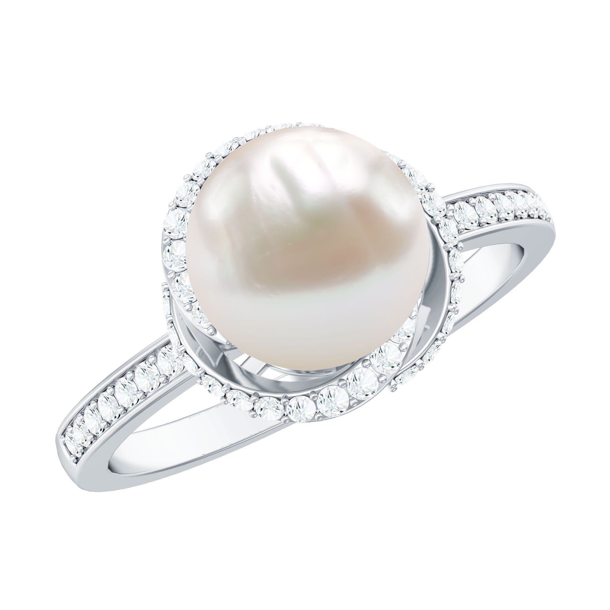 Rosec Jewels-Designer 7.4 Carat Freshwater Pearl Engagement Ring with Diamond