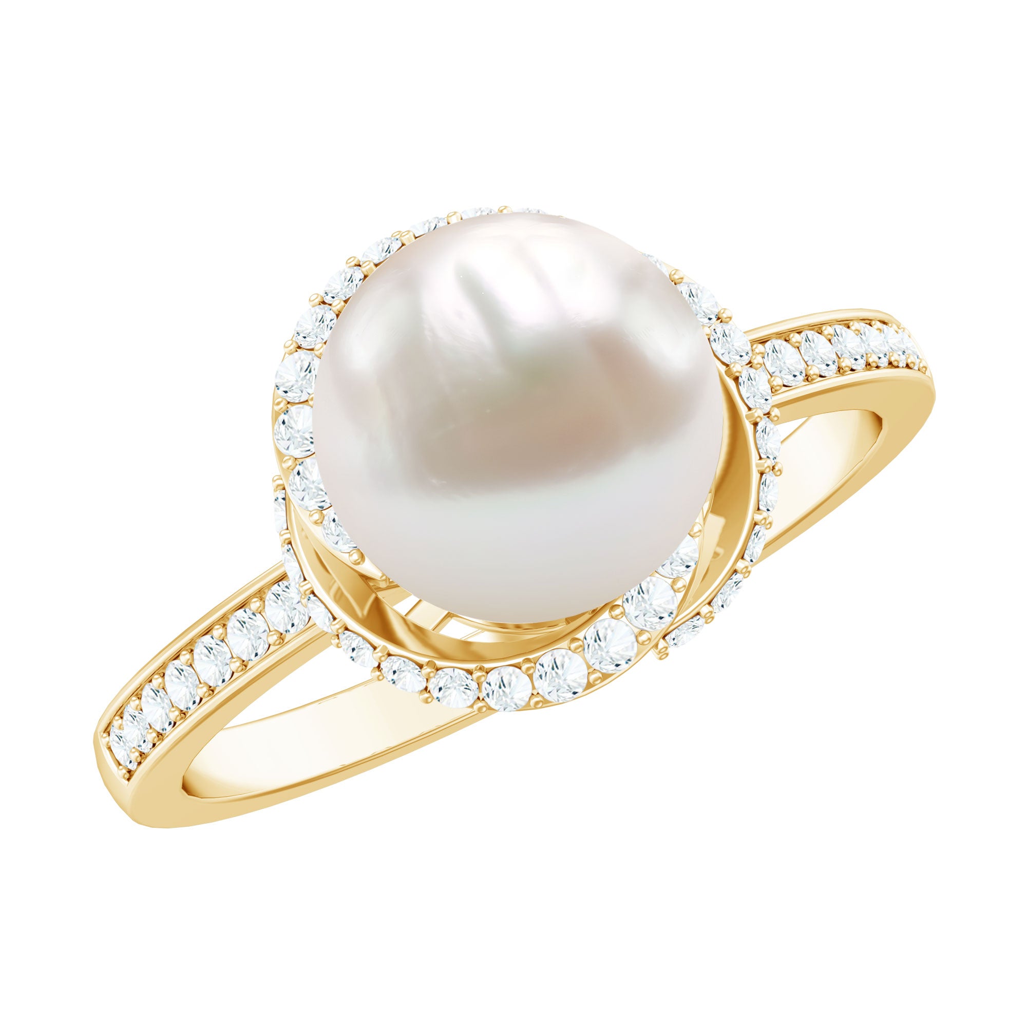 Rosec Jewels-Designer 7.4 Carat Freshwater Pearl Engagement Ring with Diamond