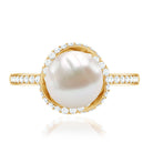 Rosec Jewels-Designer 7.4 Carat Freshwater Pearl Engagement Ring with Diamond