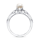Cultured 2 Carat Freshwater Pearl Solitaire Engagement Ring with Diamond Crossover Shank AAA - Rosec Jewels