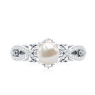 Cultured 2 Carat Freshwater Pearl Solitaire Engagement Ring with Diamond Crossover Shank AAA - Rosec Jewels