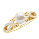 Cultured 2 Carat Freshwater Pearl Solitaire Engagement Ring with Diamond Crossover Shank AAA - Rosec Jewels